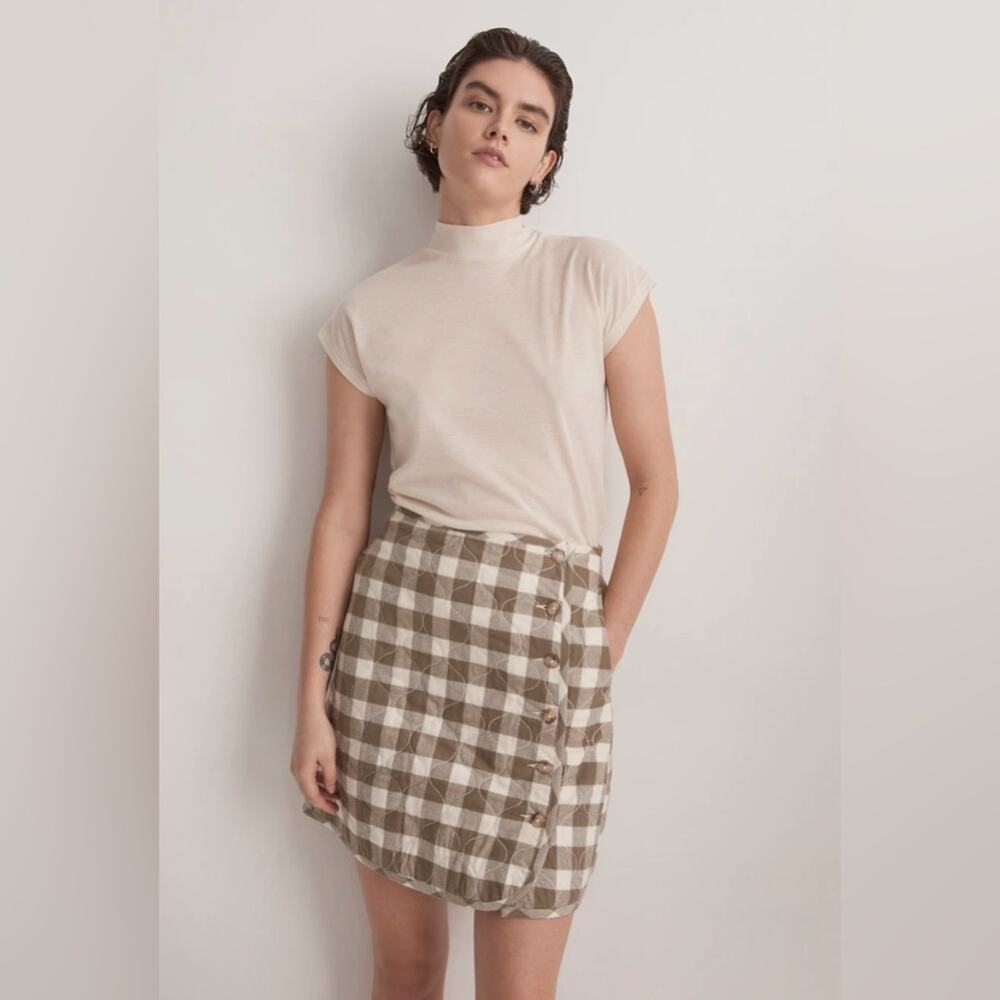 NWT New Madewell Quilted Flannel Mini Skirt in Gingham Check Size 4